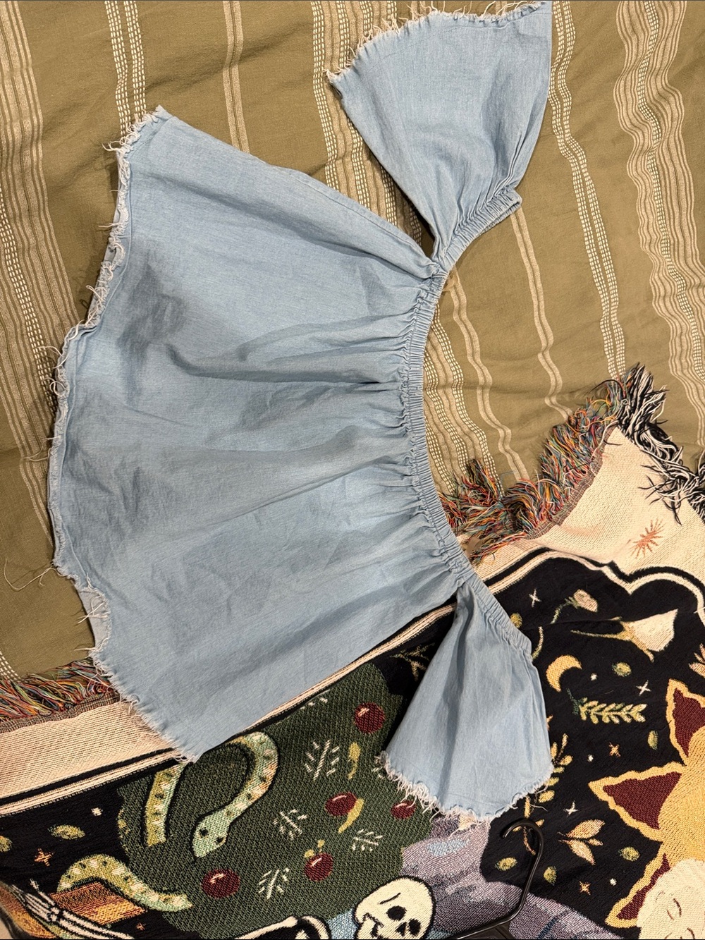 Light Blue Off-Shoulder Crop Top